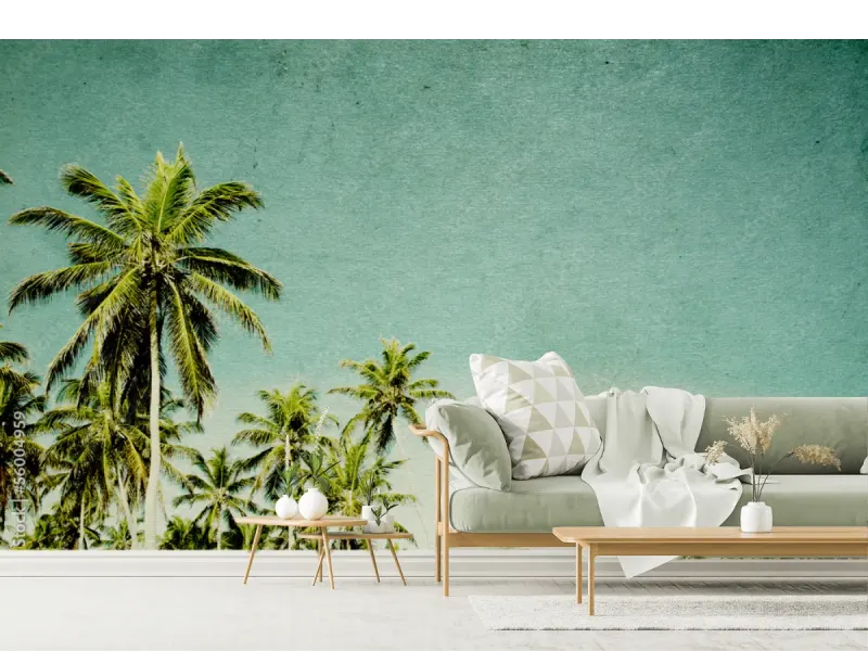 Mural Palmar Tropical Vintage para Sala o Recámara – Vinil Arquitectónico o Papel Tapiz