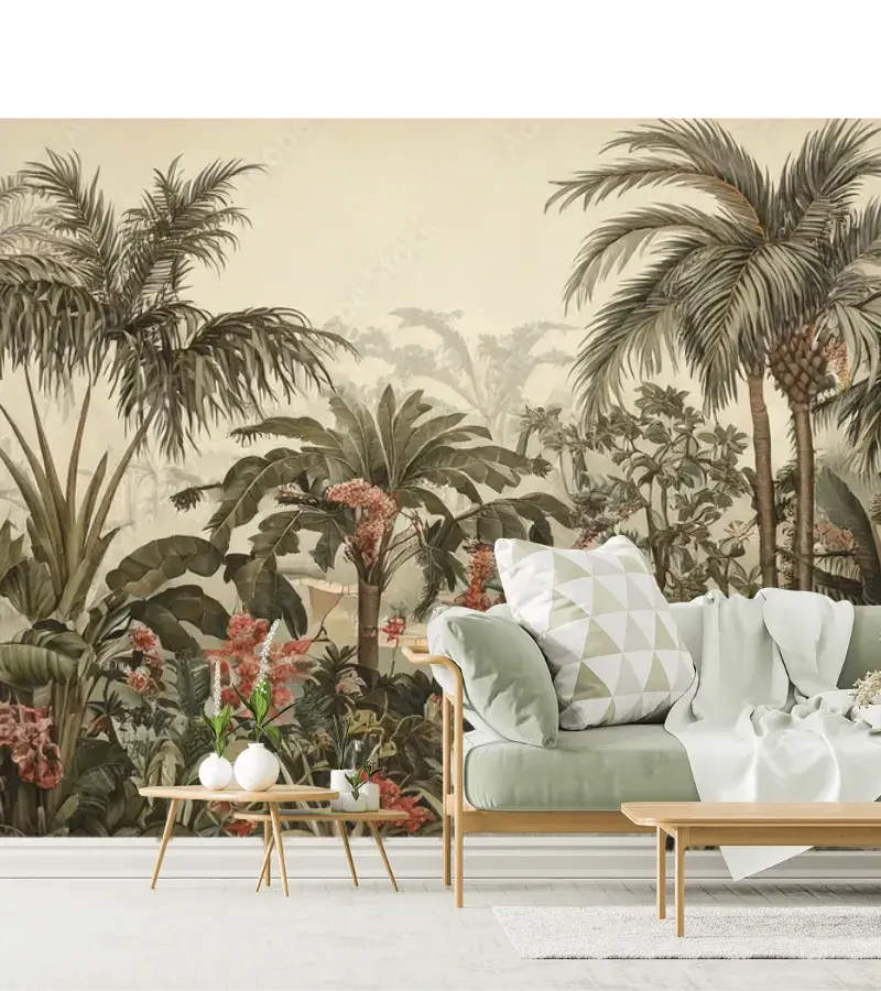 Mural Trópico Onírico para Decoración de Sala en Vinil o Tapiz