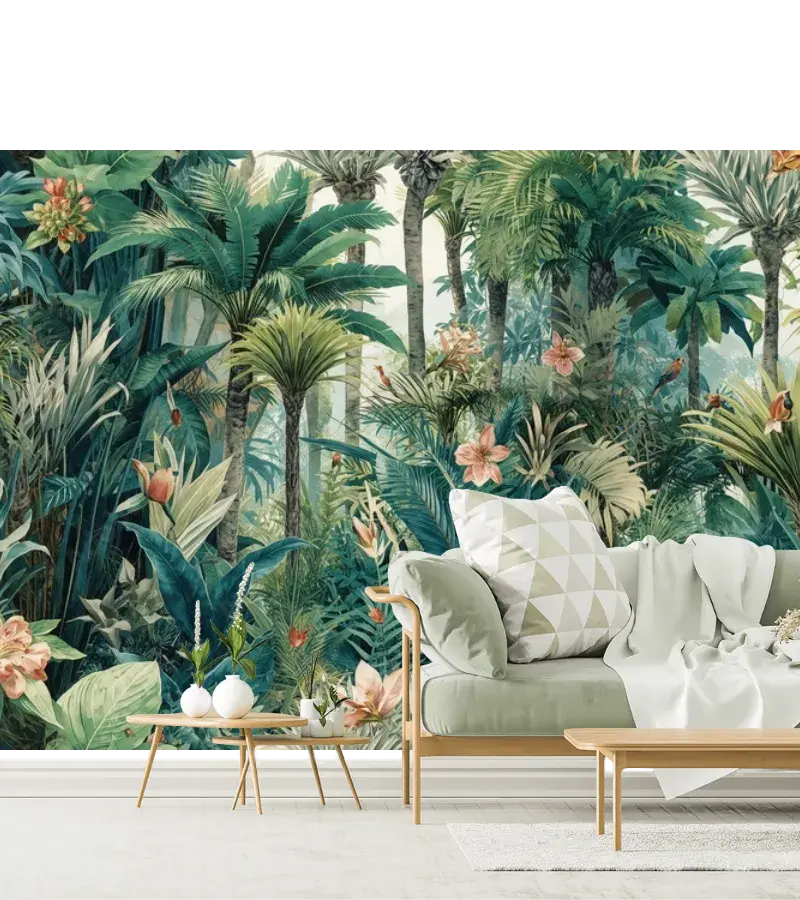 Mural Selvático Esplendor Tropical Vinil Arquitectónico o Tapiz Decorativo