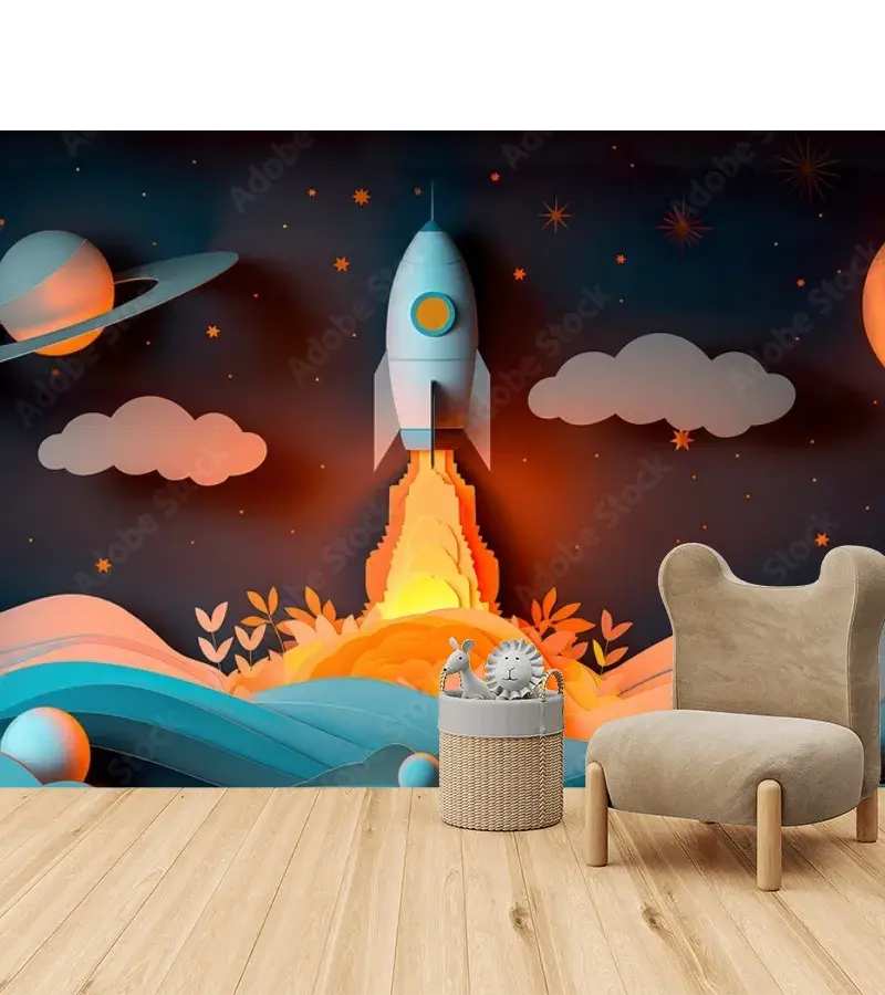 Mural Cohete Cosmos Sueños Niño