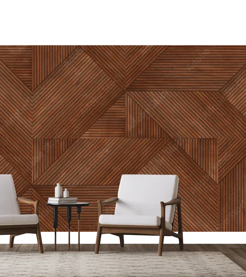 Mural Geométrico Nogal Moderno para Sala y Oficina en Vinil, Tapiz o Mural
