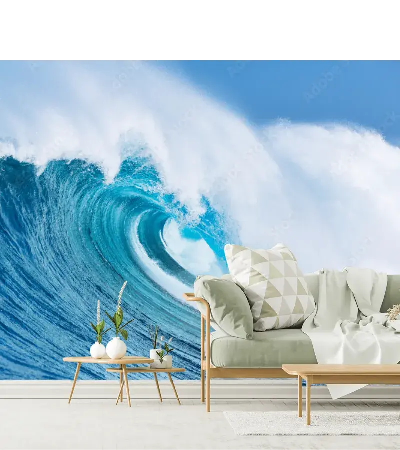 Mural Ola Azul Majestuosa para decoración de salas y habitaciones