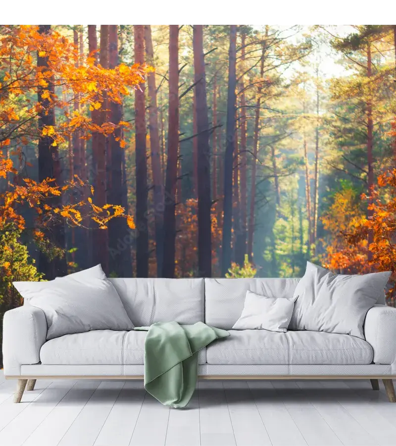 Mural Bosque Místico de Otoño para Decoración de Sala