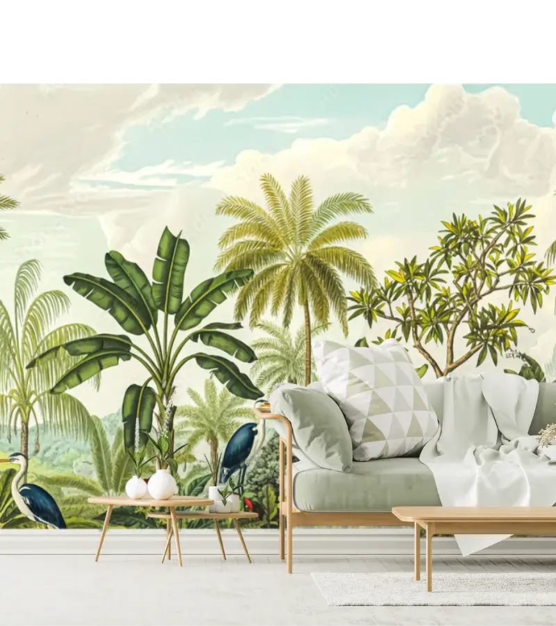 Mural Tropical Oasis para Sala y Recámara - Vinil Arquitectónico o Tapiz