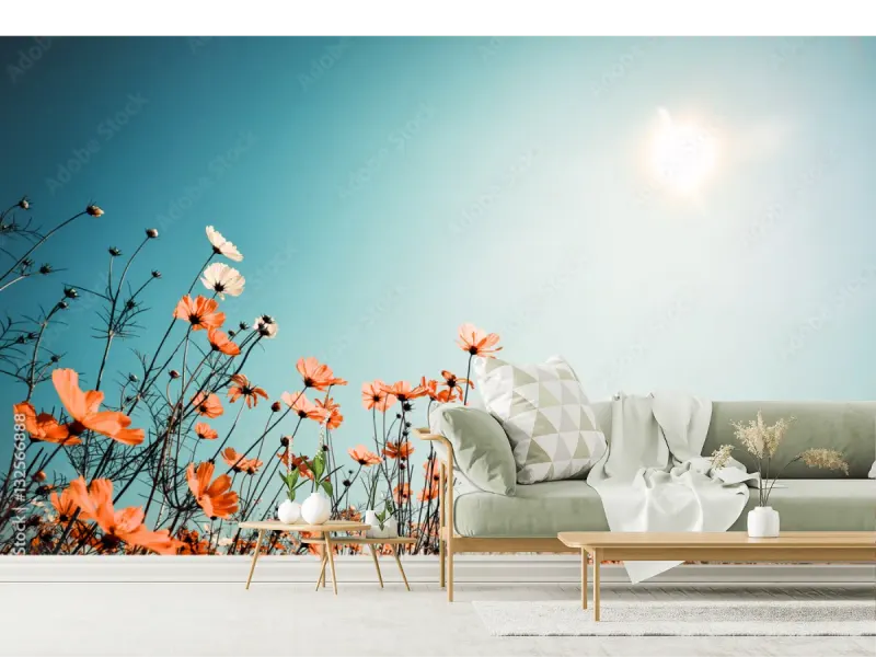 Mural Amanecer Floral en Vinil o Tapiz | Fotomural decorativo para sala y recámara