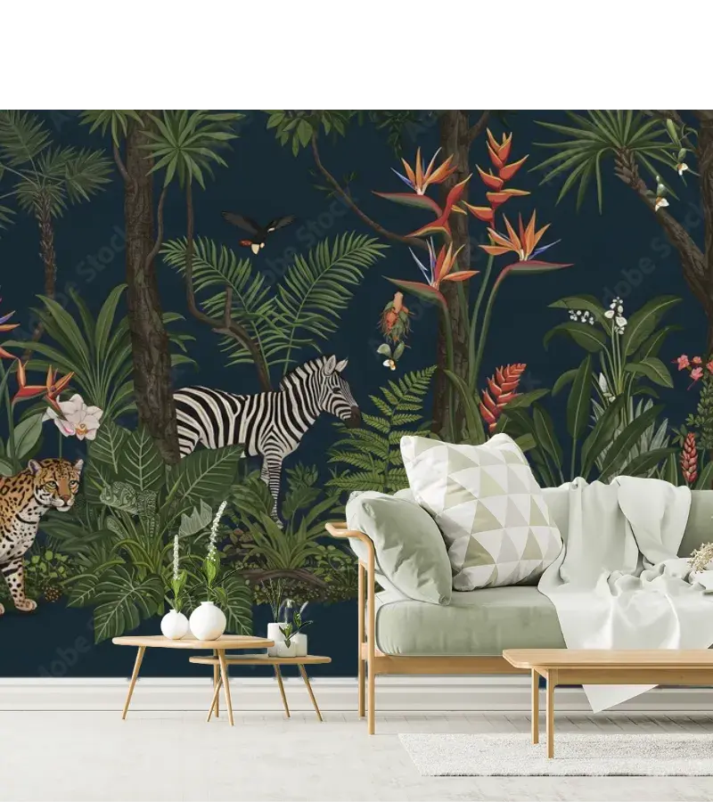 Mural Jungla Exótica Selva Moderna Vinil Arquitectónico