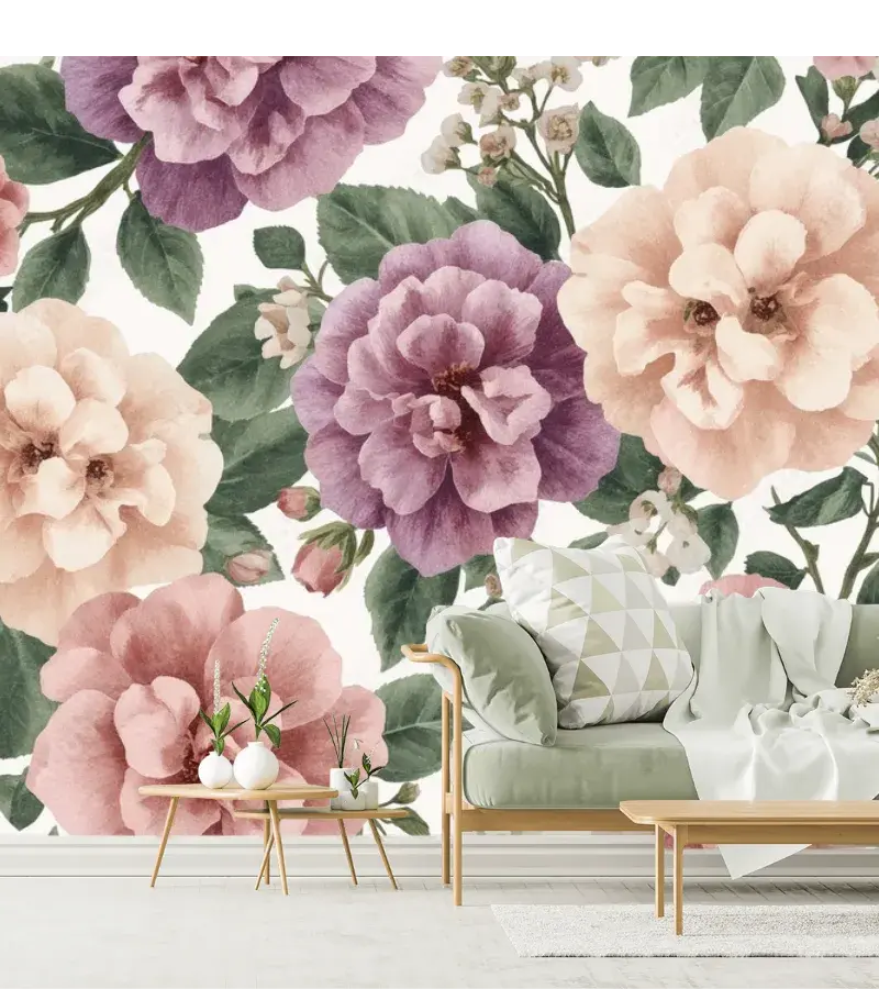 Mural Floral Acuarela Romántica para Decoración de Sala o Recámara