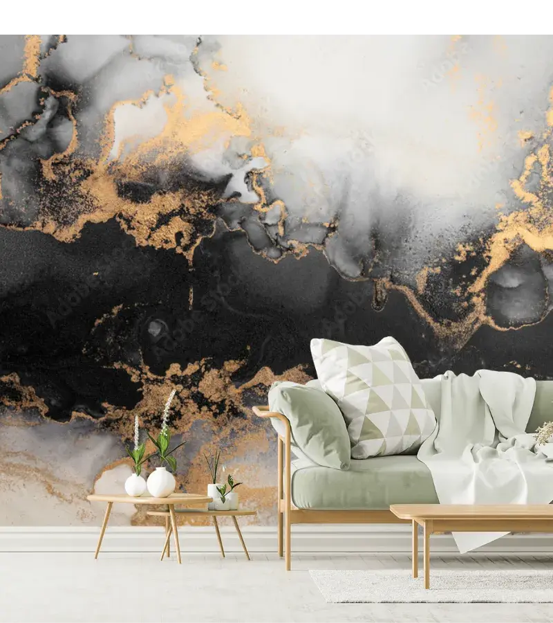 Mural Ébano Dorado - Fotomural Decorativo para Sala, Vinil Arquitectónico