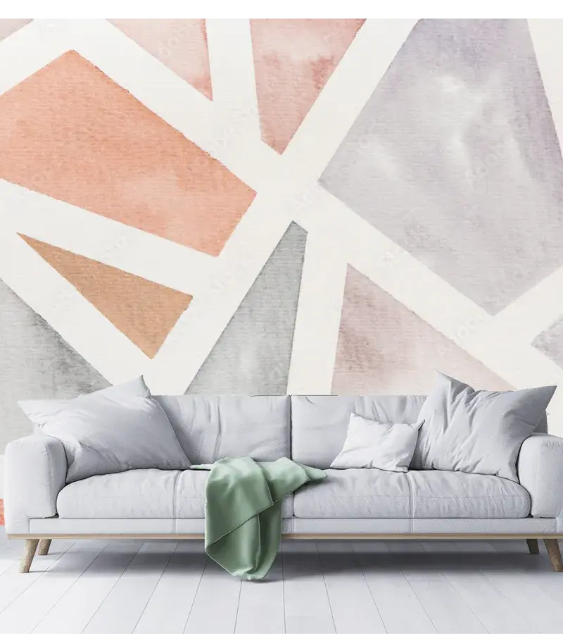 Mural Geometric Pastel Abstracto Vinil Arquitectónico o Papel Tapiz