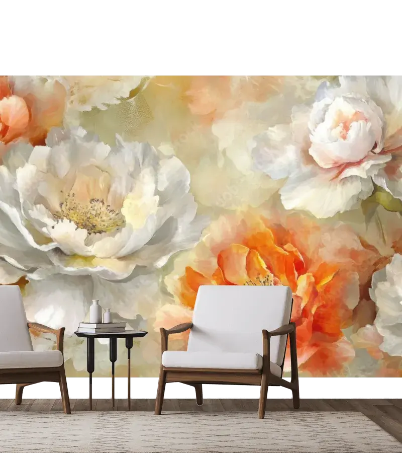 Mural Flores de Ensueño Primaveral para Sala o Recámara – Papel Tapiz Decorativo
