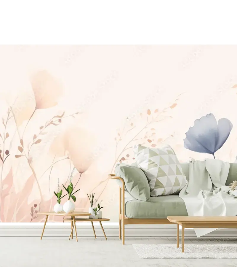 Mural Floral Aurora Pastel para Decoración de Sala en Vinil y Papel Tapiz