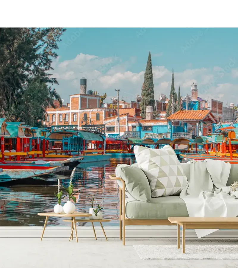 Mural Xochimilco Colorido – Fotomural Decorativo para Sala en Vinil