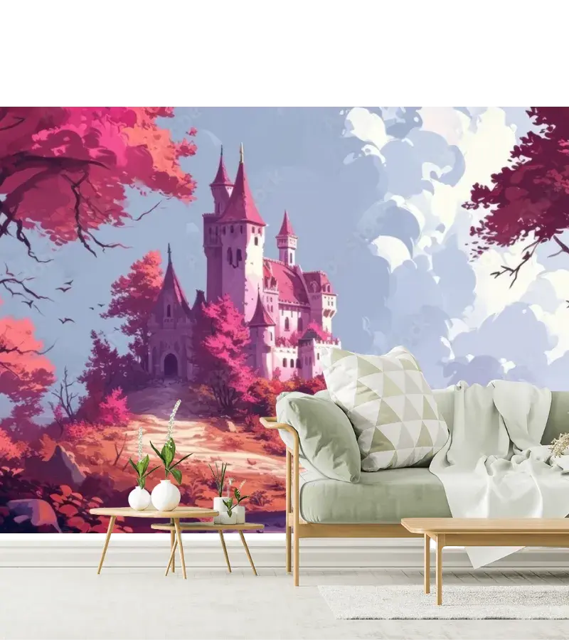 Mural Encantado Castillo de Otoño para Pared - Fotomural Decorativo Vinil, Papel Tapiz o Contract