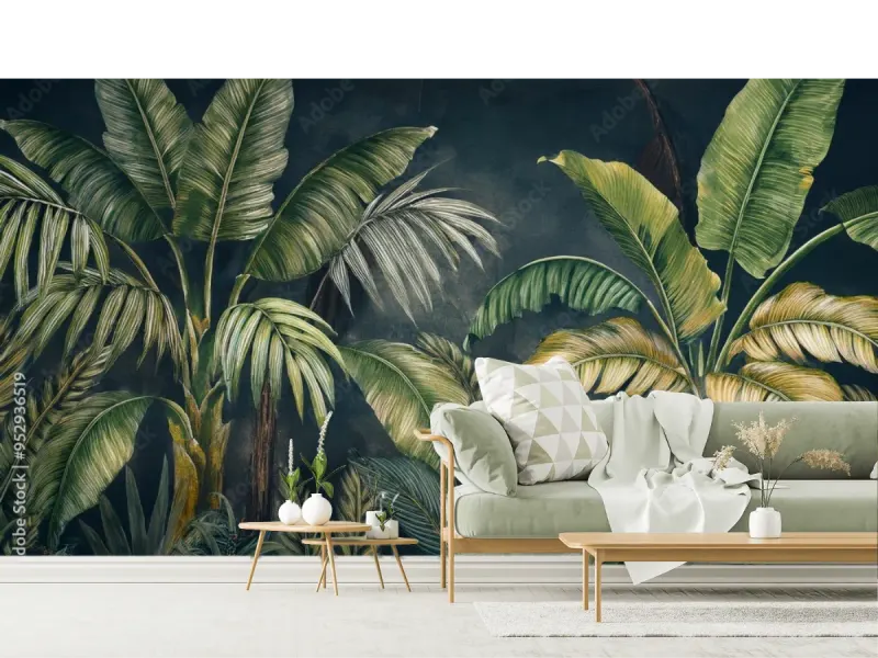 Mural Tropical Nocturno: Luxuria Botánica para Paredes Modernas