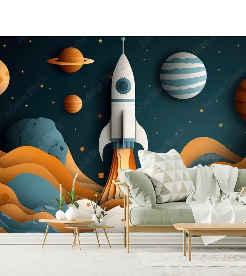 Mural Galaxia de Sueños Espaciales para Pared Infantil en Vinil o Papel Tapiz