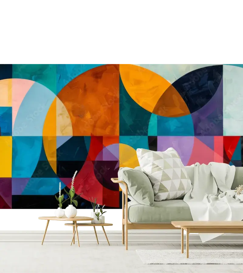 Modelo Tapiz Geométrico Prisma Abstracción para sala o recámara en papel tapiz decorativo