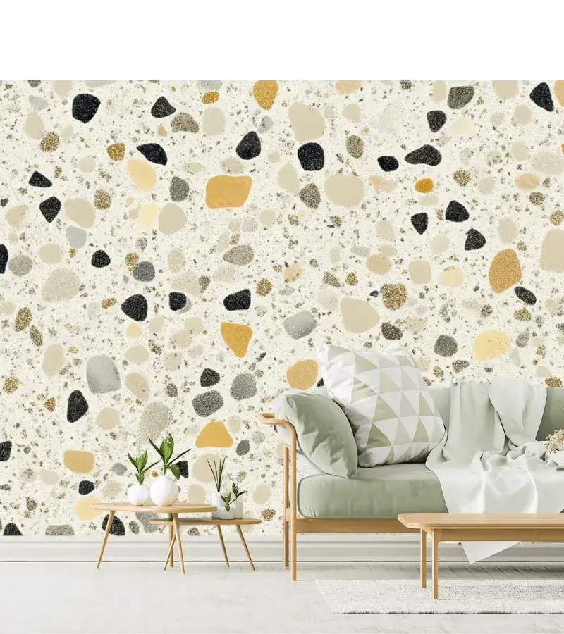 Mural Terrazo Moderno Beige – Fotomural Decorativo en Vinil para Sala o Recámara