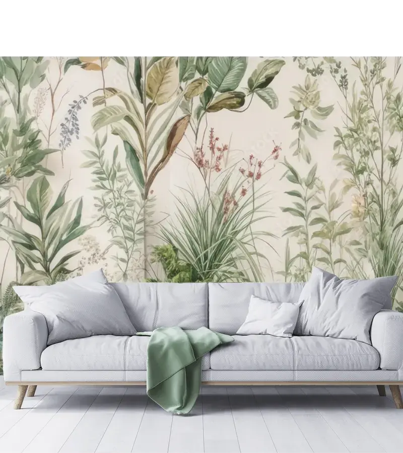 Mural Botánico Encanto Verde - Fotomural Vinil Arquitectónico y Papel Tapiz