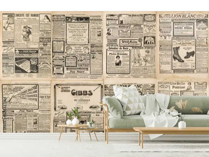 Mural Vintage Press Vinil Arquitectónico | Fotomural artístico estilo periódico antiguo