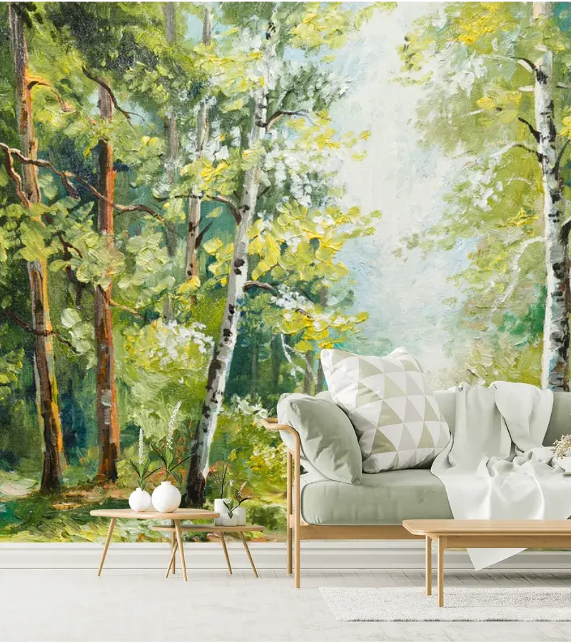Mural Sendero Bosque Luminoso en Vinil Arquitectónico o Papel Tapiz Decorativo