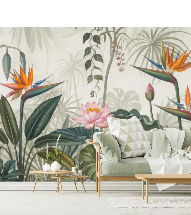 Modelo Mural Paraíso Tropical Exótico Vinil Arquitectónico y Papel Tapiz