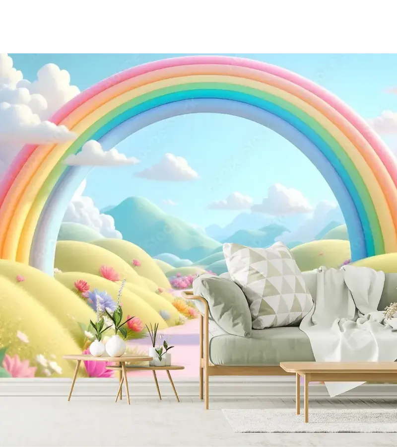 Mural Arcoiris Encantado en Vinil Arquitectónico o Papel Tapiz Decorativo