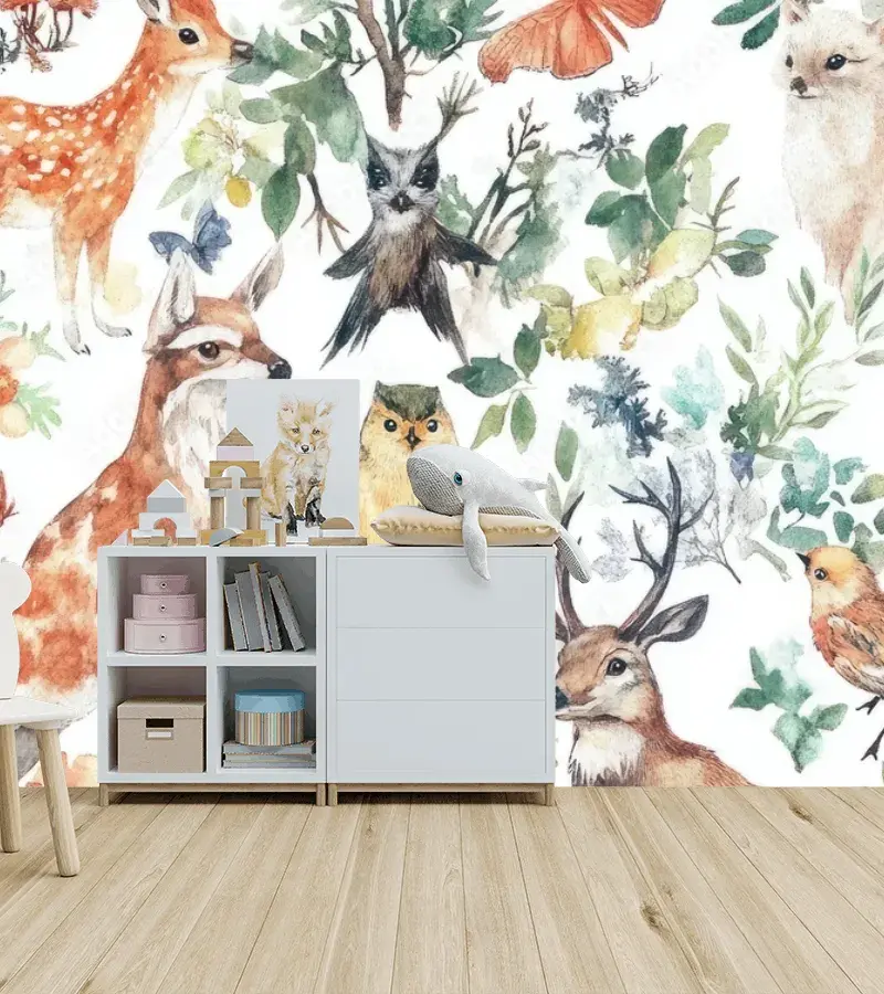 Mural Bosque Encantado Infantil – Vinil Arquitectónico, Papel Tapiz y Más