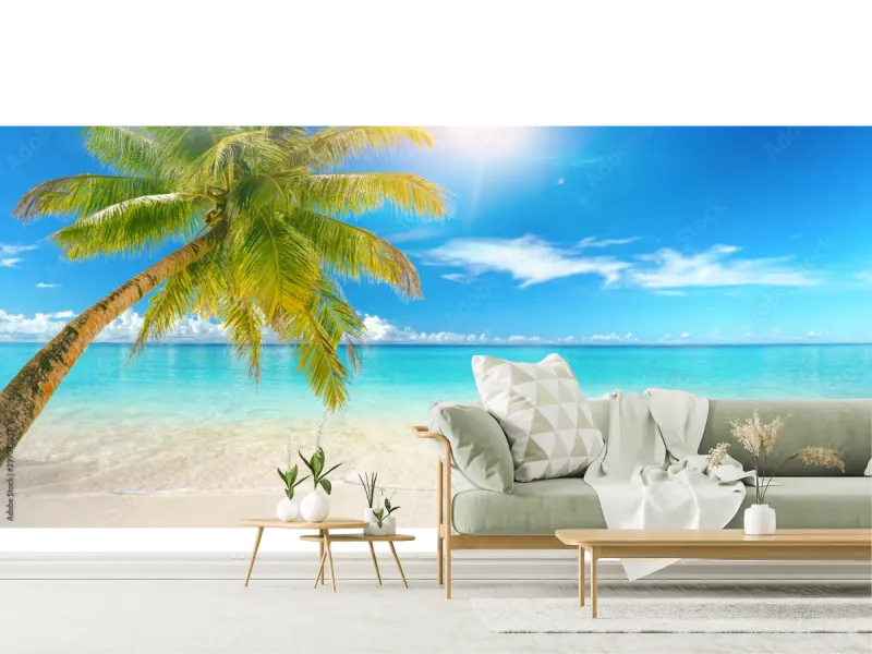 Mural Paraíso Azul Palma Tropical – Fotomural Decorativo en Vinil o Tapiz