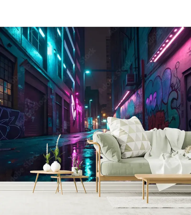Mural Callejón Neon Urbano personalizado en Vinil o Papel Tapiz