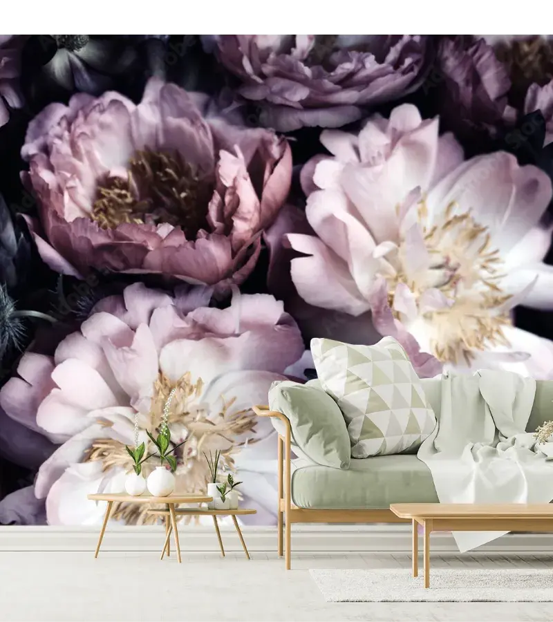 Mural Botánico Peonías Encantadas para Pared - Vinil y Papel Tapiz Decorativo