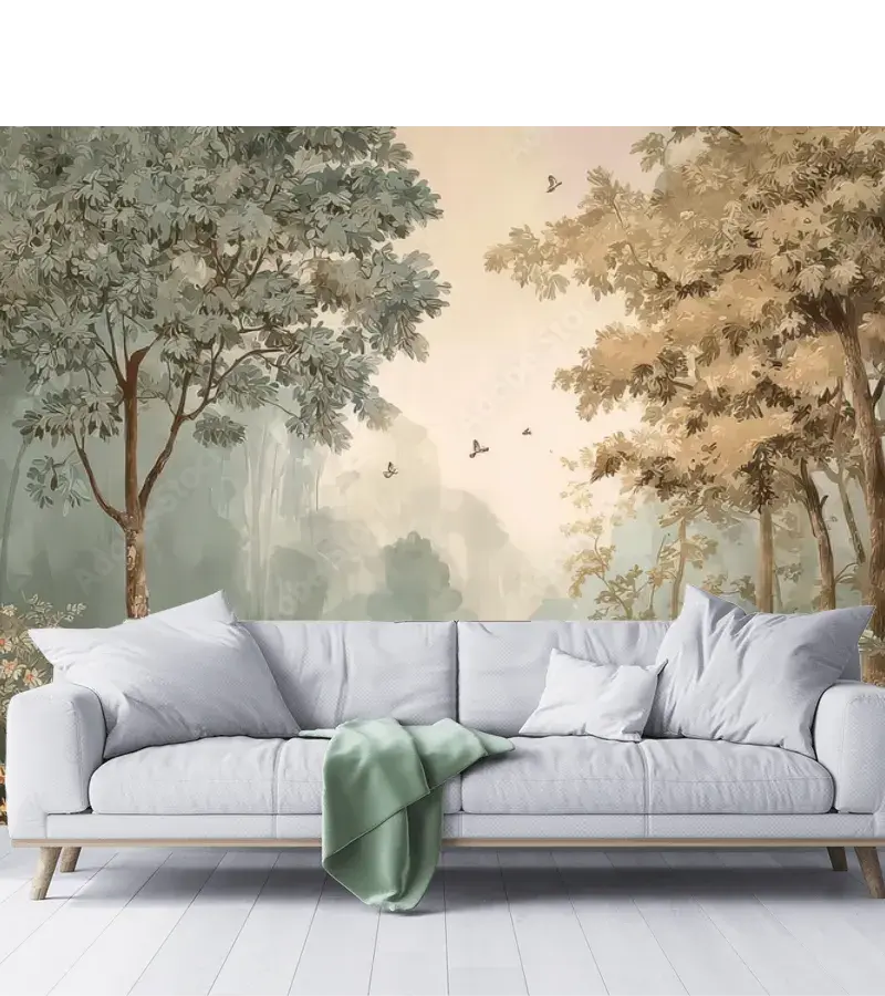 Mural Bosque Mistico para Sala en Vinil Arquitectónico o Papel Tapiz