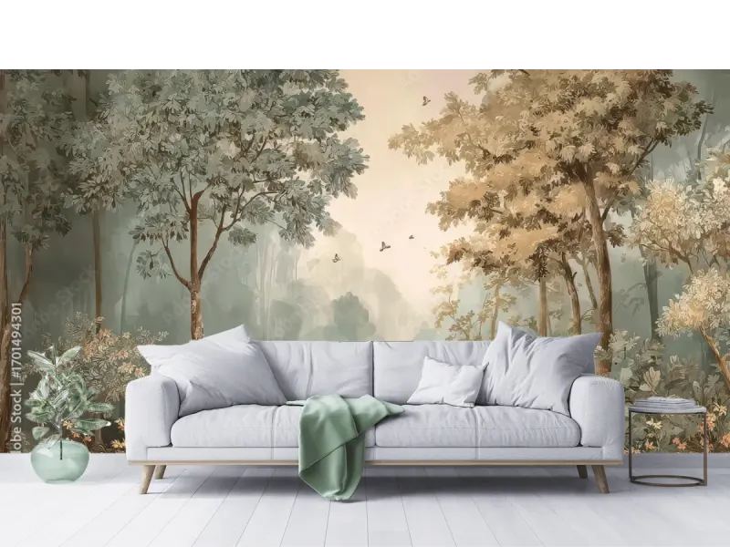 Mural Bosque Mistico para Sala en Vinil Arquitectónico o Papel Tapiz