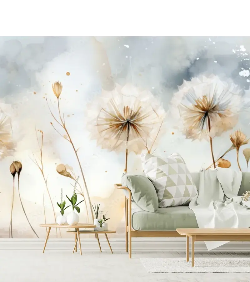 Mural Estelar: Diente de León Acuarela para Pared, Vinil, Papel Tapiz