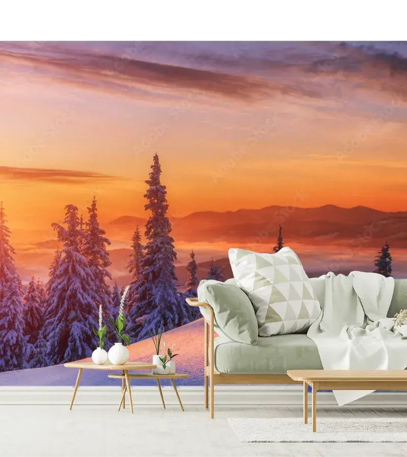 Mural Bosque Nevado Amanecer - Fotomural Decorativo en Vinil o Papel Tapiz