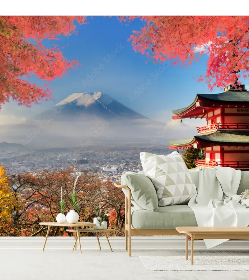 Mural Fuji Sakura en Vinil Arquitectónico o Papel Tapiz Decorativo