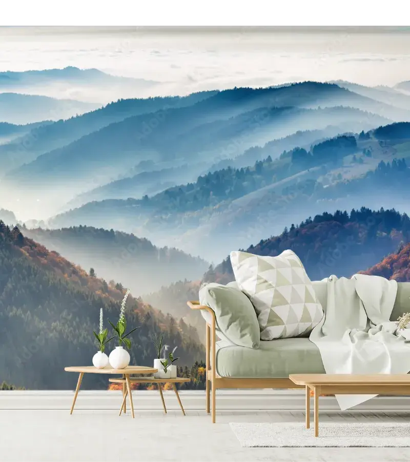 Mural Serenidad Azul montaña – Fotomural panorámico decoración de sala