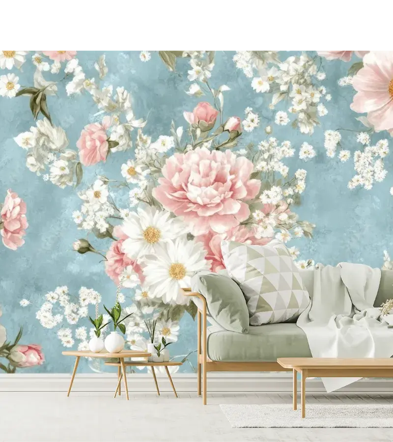 Mural Rosa Serena Floral Vintage en Vinil Arquitectónico o Papel Tapiz