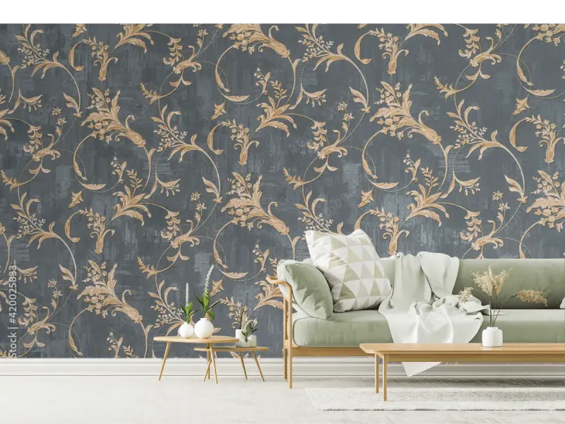 Mural Estilo Clásico Gris Damasco Floral para Sala y Recámara