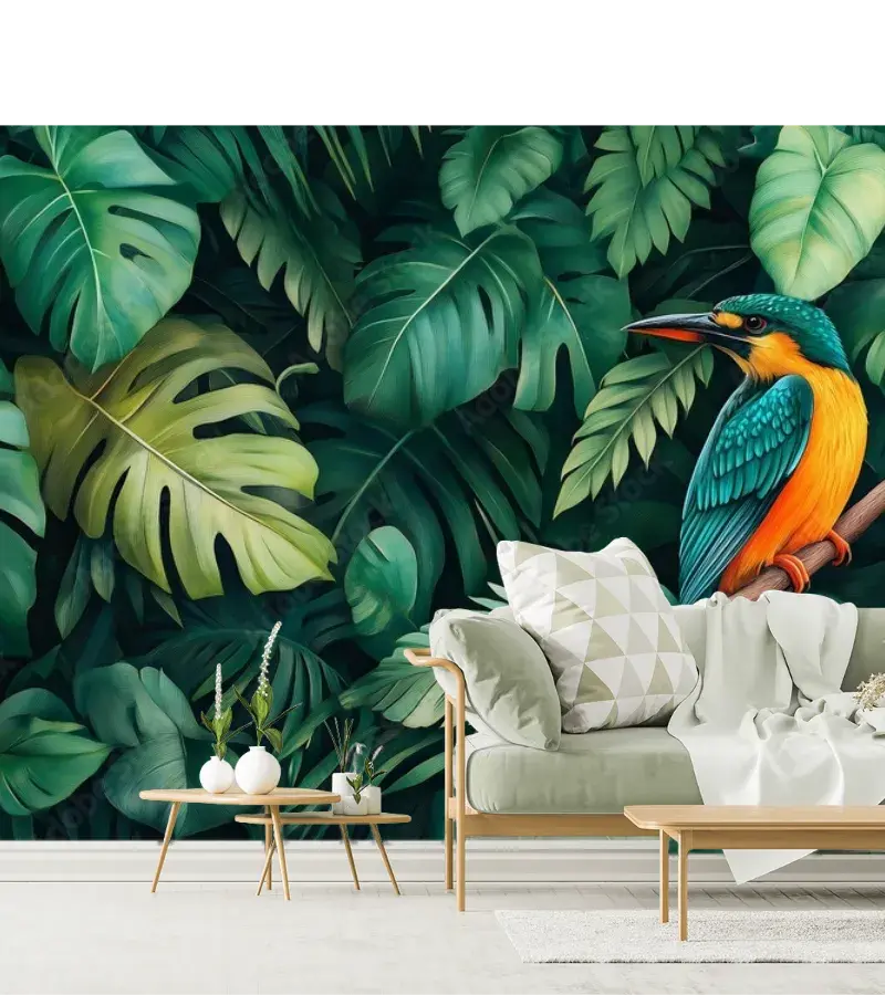 Mural Exótico Tropical Ave Paraíso en Vinil Arquitectónico o Papel Tapiz