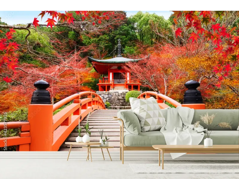 Mural Puente Zen Otoñal | Fotomural decorativo en vinil, tapiz liso o texturizado
