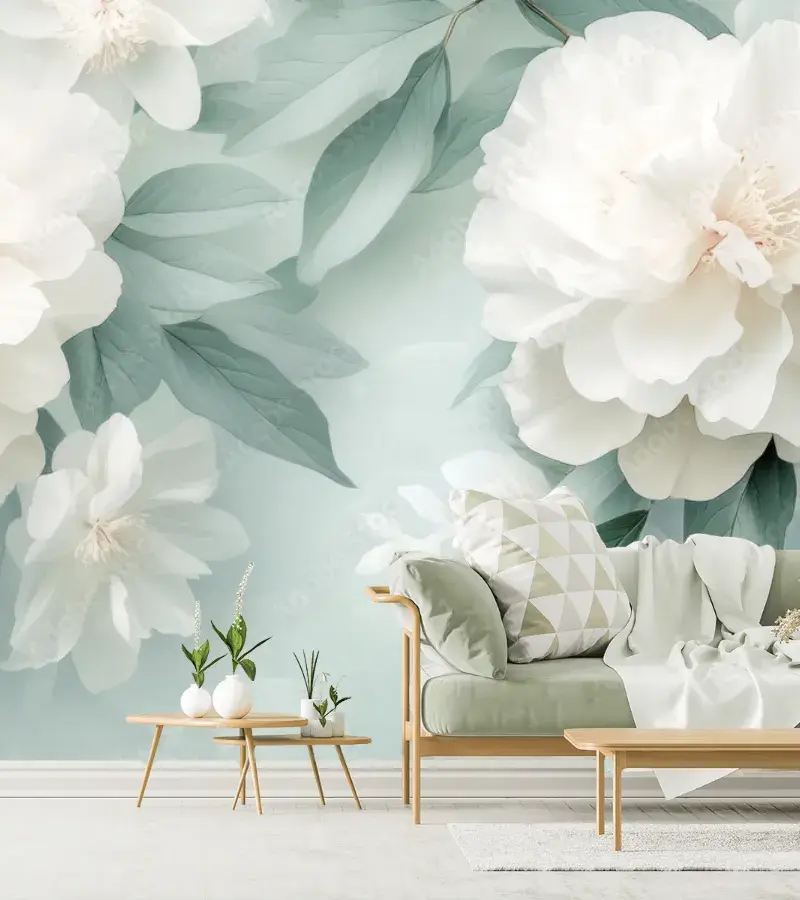 Mural Modelo Sueño de Peonías Blancas para Decoración de Pared