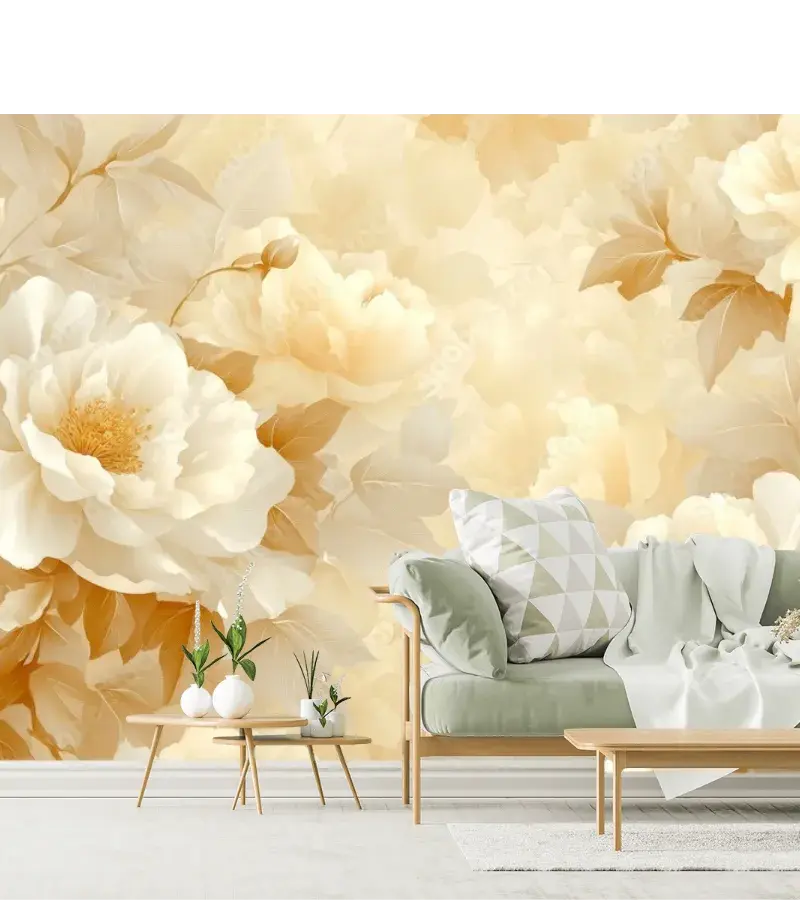 Fotomural Modelo Aura Floral Beige para Decoración de Sala y Recámara