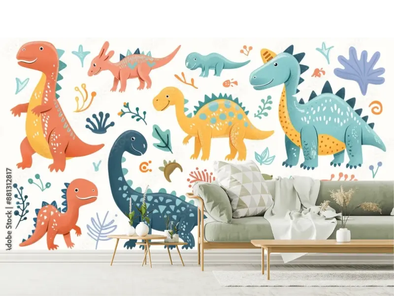 Mural Dino Diversión Infantil para pared – Fotomural decorativo en vinil, papel tapiz o contract