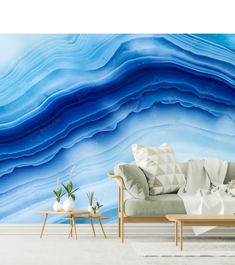 Mural Azul Profundo Oceánico para decoración de sala en vinil y papel tapiz