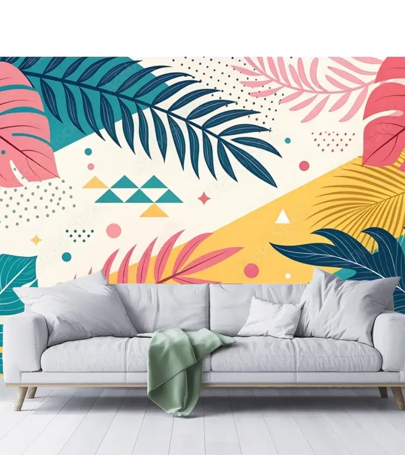 Mural Color Fiesta Tropical para Sala o Recámara - Vinil, Tapiz o Contract
