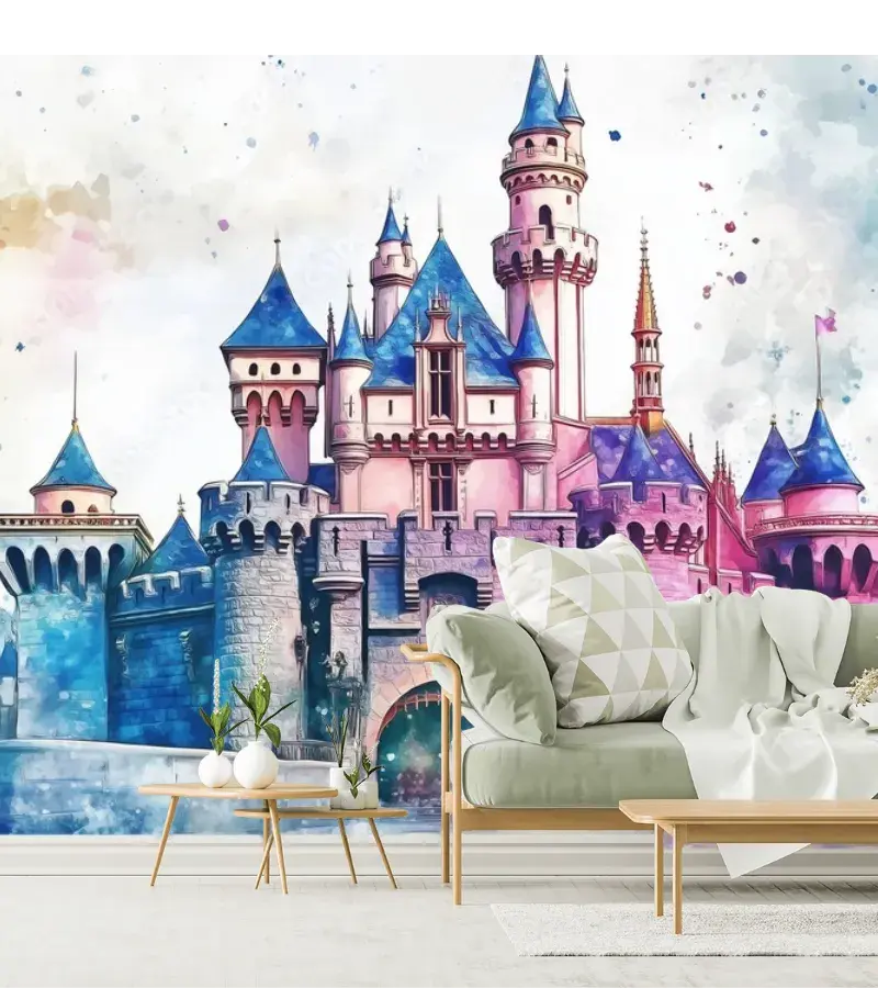 Mural Castillo de Ensueño Acuarela para Sala en Vinil Arquitectónico