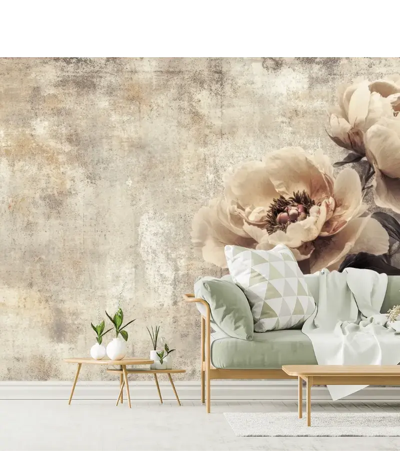 Mural Flor Peonía Vintage en Vinil Arquitectónico o Papel Tapiz