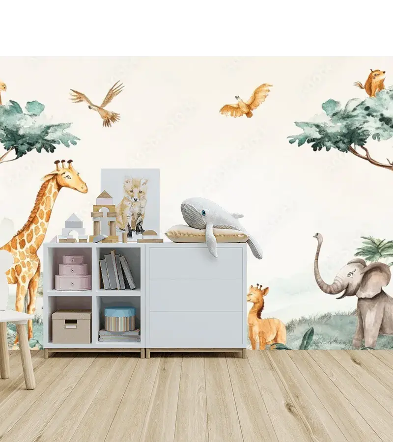 Mural Safari Dulce Aventura para habitaciones infantiles