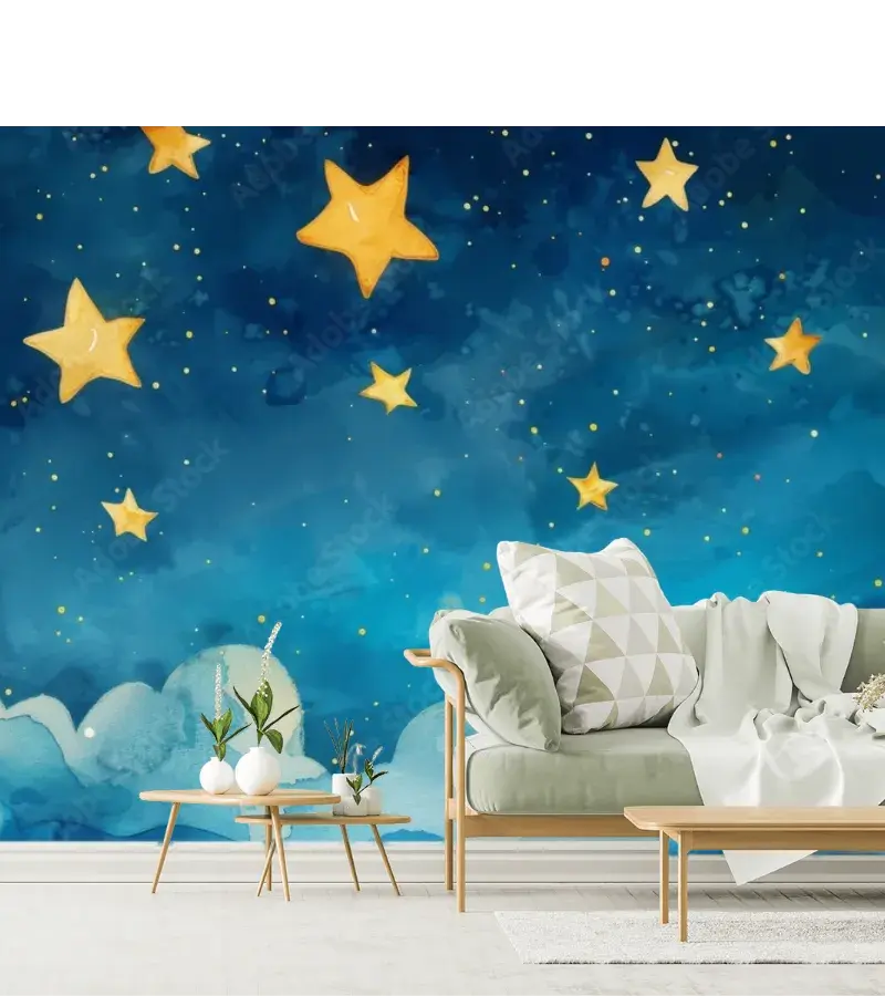 Mural Noche de Ensueño Estrellado Infantil - Fotomural Decorativo Papel Tapiz