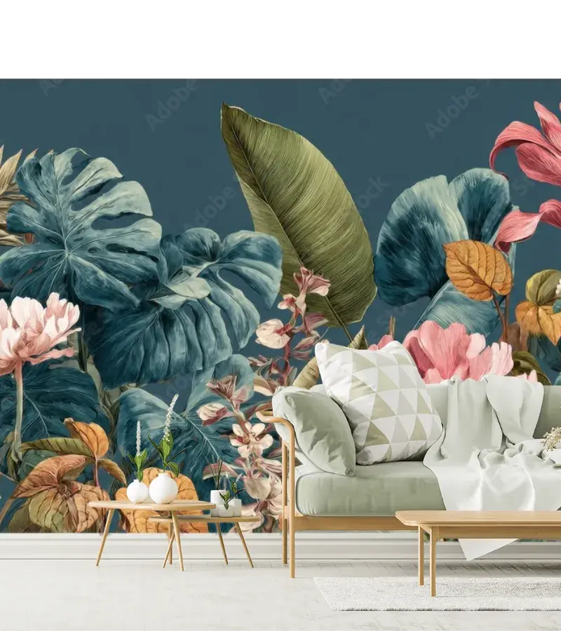 Mural Botánico Tropical Esplendor – Vinil Arquitectónico o Papel Tapiz Decorativo